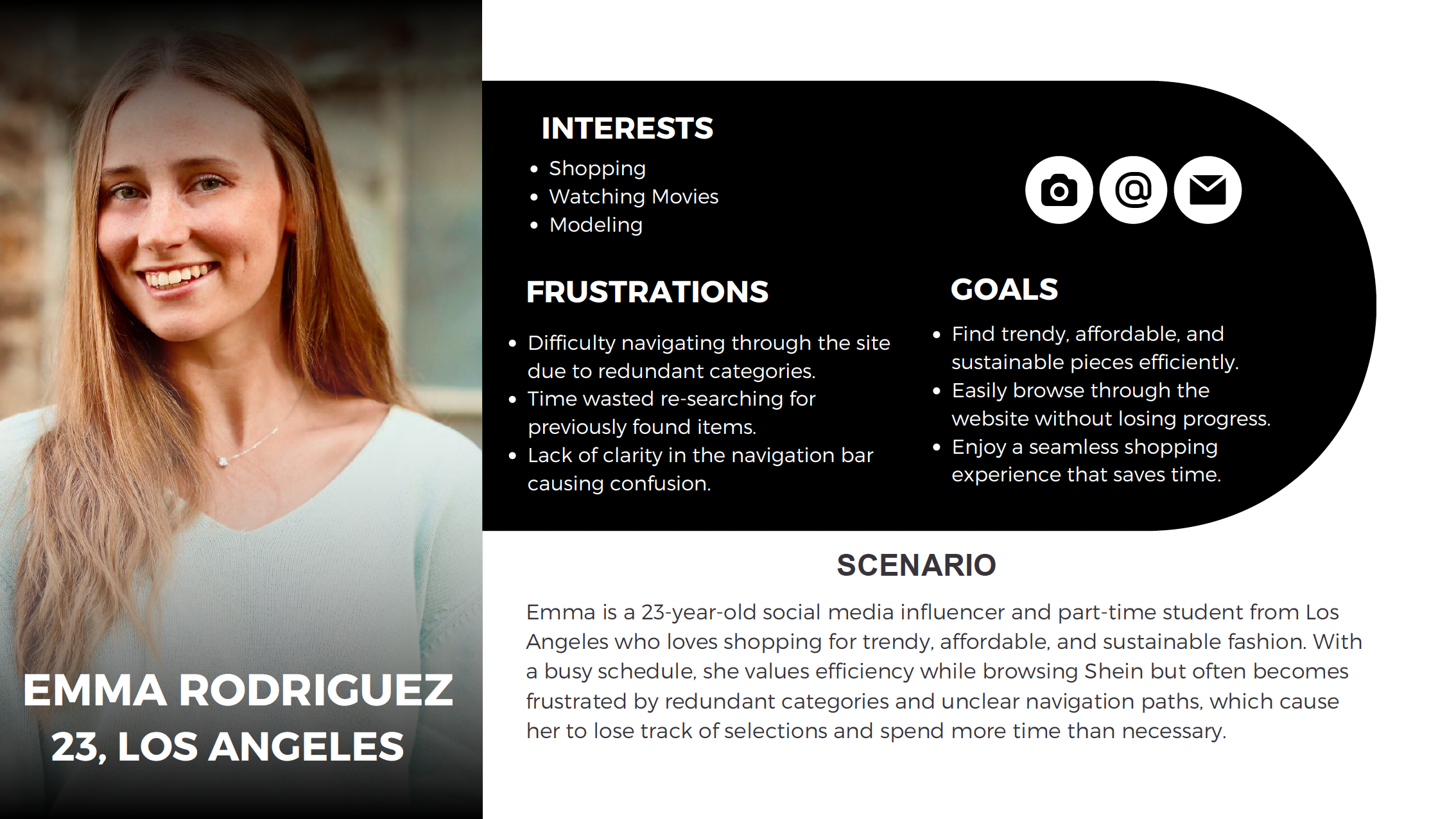 Emma Rodriguez persona card: 23-year-old influencer from Los Angeles